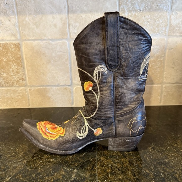 Old Gringo Marsha Short Cowboy Boots 8.5B Brown Leather Orange Embroidered - Picture 5 of 14